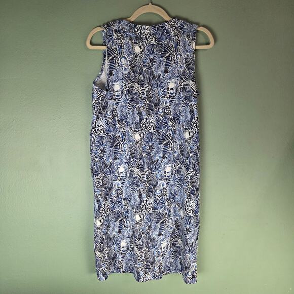 J Jill Womens M Sleeveless Henley Dress Blue Marine Coastal Garden Vacation - Picture 2 of 8